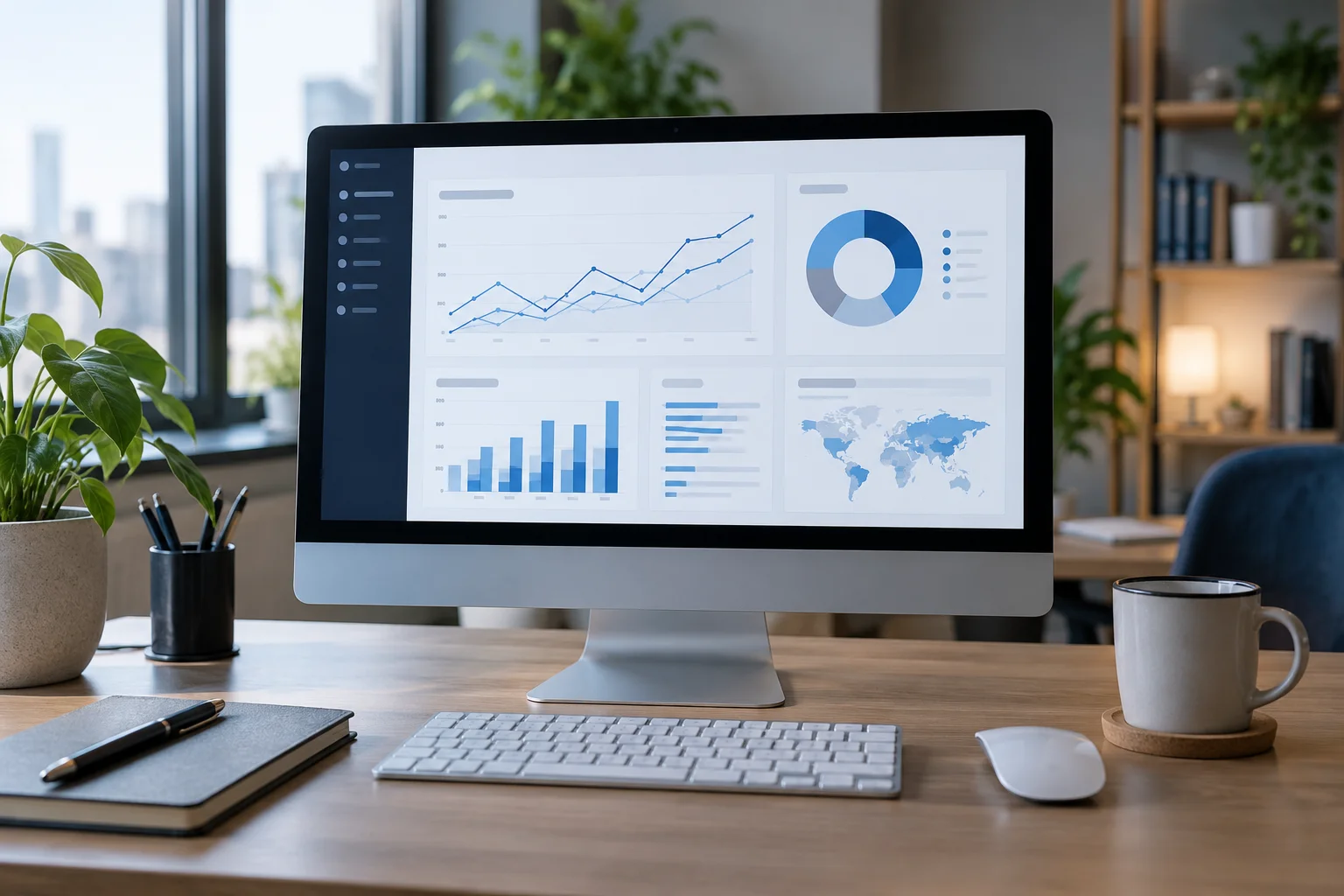Business software dashboard on a desktop workstation