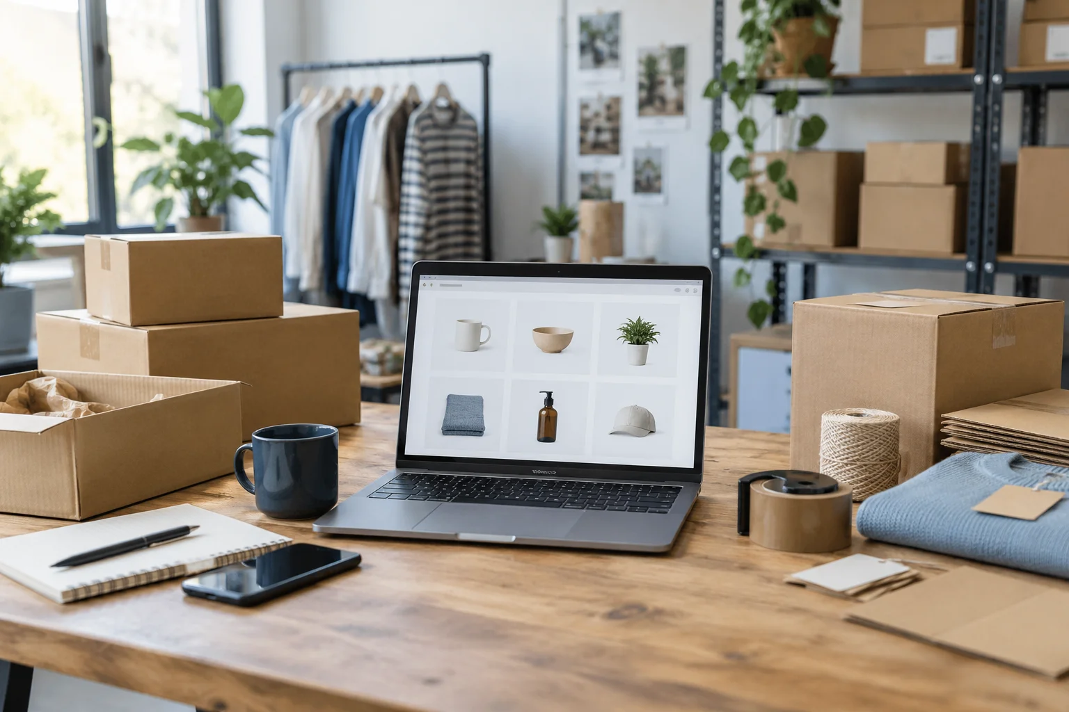 Online store workstation with parcels and product catalog