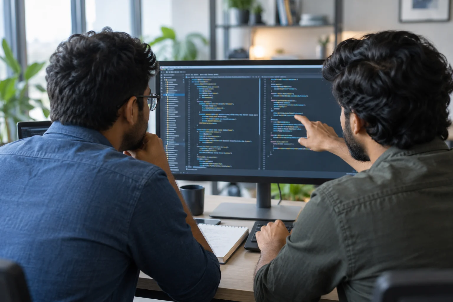 Developers collaborating on custom software