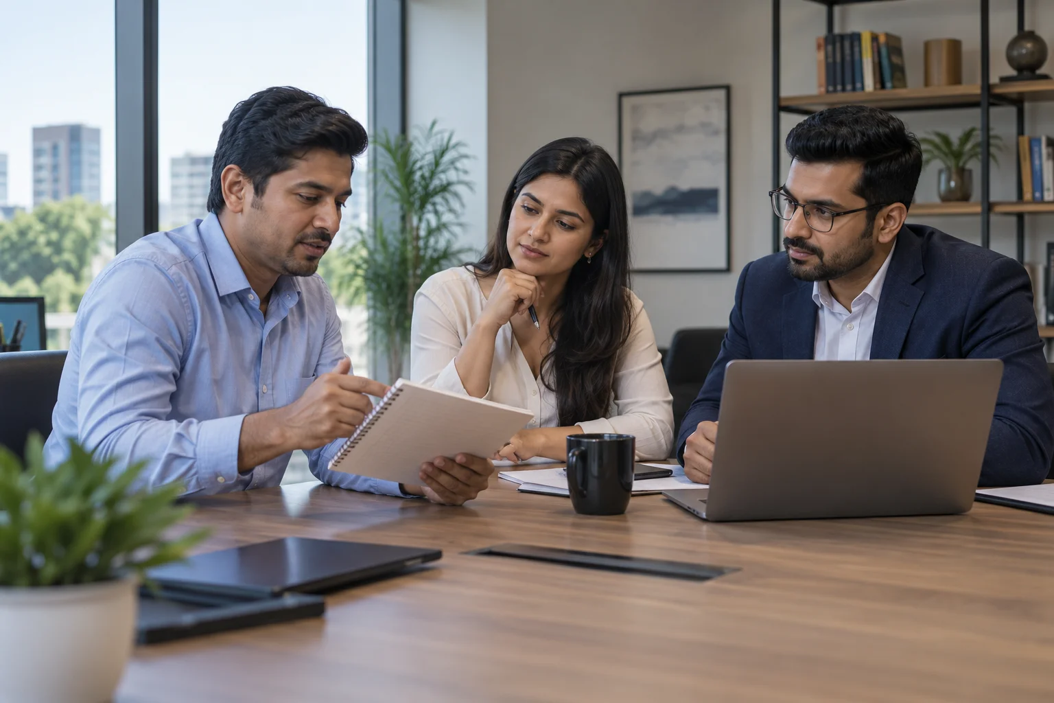 Business discovery discussion around a meeting table